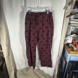Men's Large Burgundy Bear Print Elastic Waist Flannel Sleepants W/Pockets by GAP